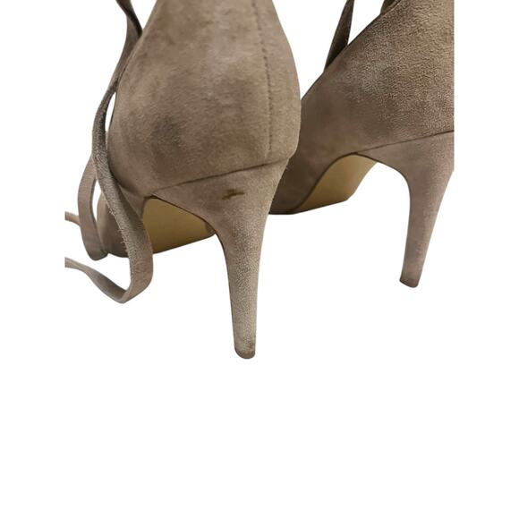 BCBGeneration Beige Taupe Suede Ellah Pumps Tie Wrap High Heels Stilettos Size 8 - Picture 6 of 16